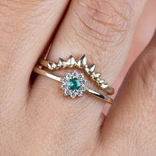 Load image into Gallery viewer, Cluster Engagement Ring Curved Engagement Ring,Engagement Ring, Curved Engagement Ring,Wedding Emerald Set, Delicate Ring,Chevron Ring - NOOI JEWELRY