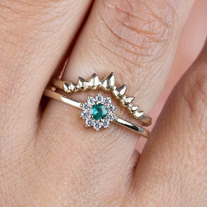 Cluster Engagement Ring Curved Engagement Ring,Engagement Ring, Curved Engagement Ring,Wedding Emerald Set, Delicate Ring,Chevron Ring - NOOI JEWELRY
