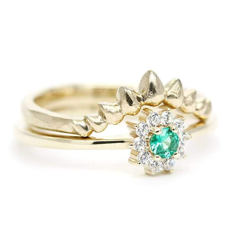 Cluster Engagement Ring Curved Engagement Ring,Engagement Ring, Curved Engagement Ring,Wedding Emerald Set, Delicate Ring,Chevron Ring - NOOI JEWELRY