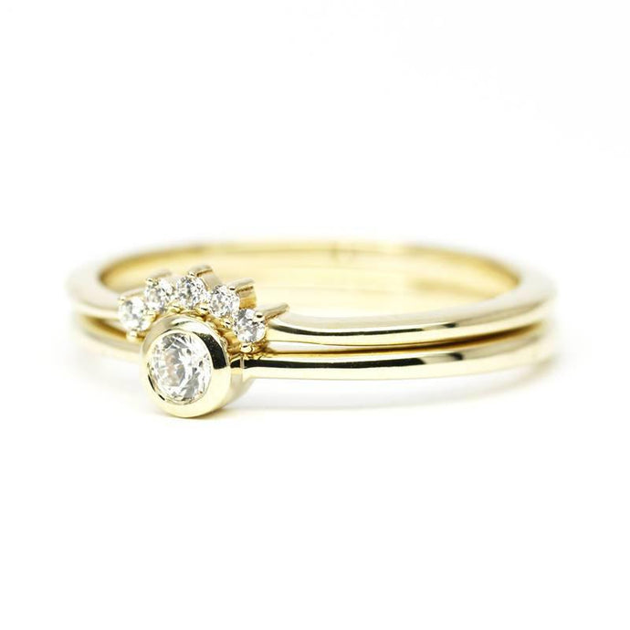 Curved Wedding Band, Dainty Engagement Ring, engagement ring, simple ring, unique ring, minimal ring, diamond  ring, delicate ring, Curved - NOOI JEWELRY
