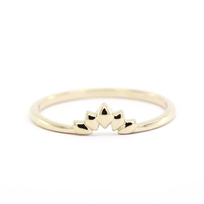 18K Curved Wedding Band, Curved Wedding Band 18K Gold, Crown Wedding Ring, Gold Curved Band, Wedding Ring Set, Lotus Wedding Band R168 - NOOI JEWELRY