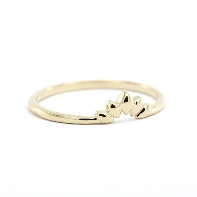 18K Curved Wedding Band, Curved Wedding Band 18K Gold, Crown Wedding Ring, Gold Curved Band, Wedding Ring Set, Lotus Wedding Band R168 - NOOI JEWELRY