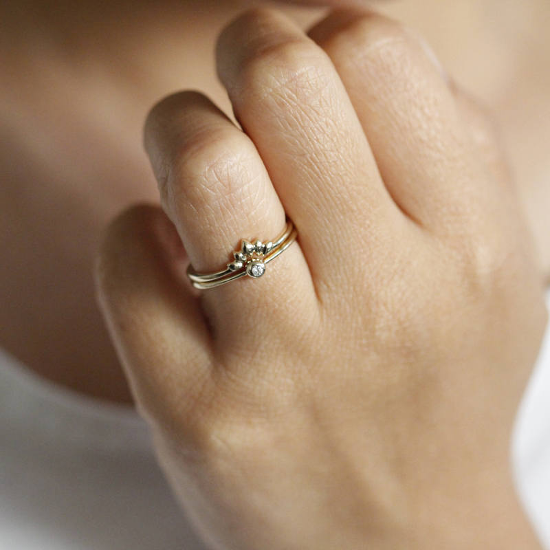 Wedding Set Rings, Curved Wedding Band, Wedding Set Ring, Crown Ring, Engagement Ring, Wedding Diamond Ring, Bridal Set, Nesting Rings - NOOI JEWELRY