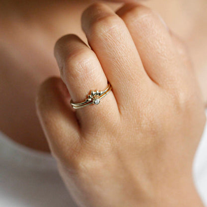 Wedding Set Rings, Curved Wedding Band, Wedding Set Ring, Crown Ring, Engagement Ring, Wedding Diamond Ring, Bridal Set, Nesting Rings - NOOI JEWELRY