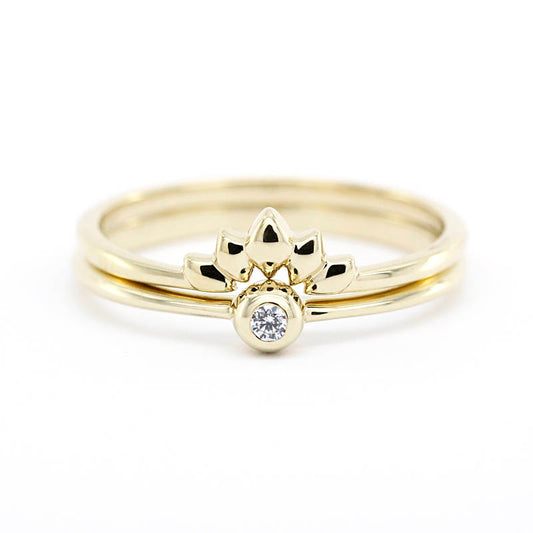 Wedding Set Rings, Curved Wedding Band, Wedding Set Ring, Crown Ring, Engagement Ring, Wedding Diamond Ring, Bridal Set, Nesting Rings - NOOI JEWELRY
