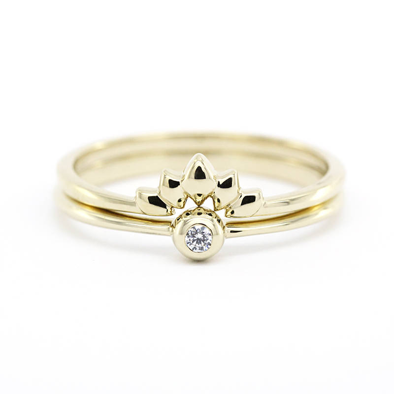 Wedding Set Rings, Curved Wedding Band, Wedding Set Ring, Crown Ring, Engagement Ring, Wedding Diamond Ring, Bridal Set, Nesting Rings - NOOI JEWELRY