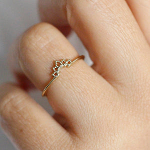 Wedding Ring Set, Curved Wedding Band, Wedding Set Ring, Crown Ring, Engagement Ring, Wedding Diamond Ring, Bridal Set, Stackable Rings - NOOI JEWELRY