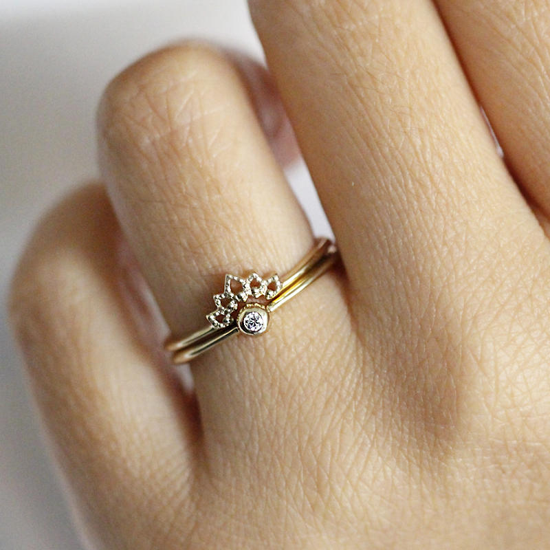 Wedding Ring Set, Curved Wedding Band, Wedding Set Ring, Crown Ring, Engagement Ring, Wedding Diamond Ring, Bridal Set, Stackable Rings - NOOI JEWELRY