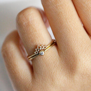 Wedding Ring Set, Curved Wedding Band, Wedding Set Ring, Crown Ring, Engagement Ring, Wedding Diamond Ring, Bridal Set, Stackable Rings - NOOI JEWELRY