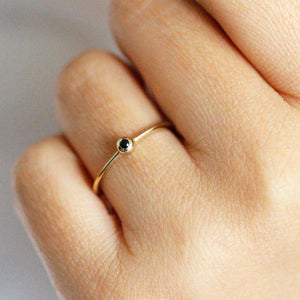 Black Diamond Engagement Ring Simple Ring, Black Diamond Ring, Thin delicate Ring, Black Diamond Ring, Engagement Ring, Stacking Ring - NOOI JEWELRY