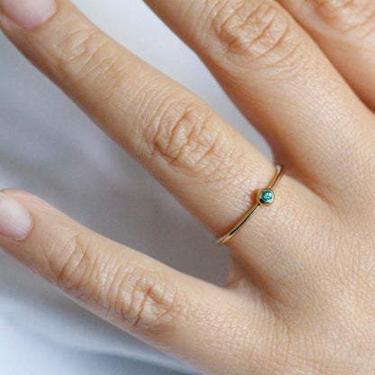 Emerald Engagement Ring, May Birthstone Ring, Emerald Ring, Thin delicate Ring, Stackable Emerald, Engagement Ring, Stacking Ring, Ring - NOOI JEWELRY
