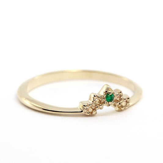 Emerald Wedding Ring, 18K Curved Wedding Band, Curved  Ring 18K Gold, Crown Wedding Ring, Wedding Ring Set, Nesting Rings,Curved Band - NOOI JEWELRY