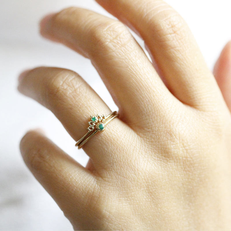 Wedding Ring Set, Curved Wedding Band, Emerald Wedding Set, Wedding Set Ring, Crown Ring, Engagement Ring, Engagement Ring Set, Bridal Set - NOOI JEWELRY