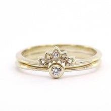 Load image into Gallery viewer, curved diamond wedding band, Curved Wedding Band, Diamond Wedding Set, Crown Ring Diamond, Engagement Ring Set, Nesting Rings, Curved Band - NOOI JEWELRY