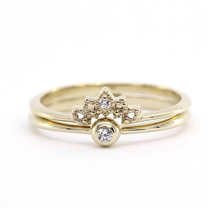 curved diamond wedding band, Curved Wedding Band, Diamond Wedding Set, Crown Ring Diamond, Engagement Ring Set, Nesting Rings, Curved Band - NOOI JEWELRY