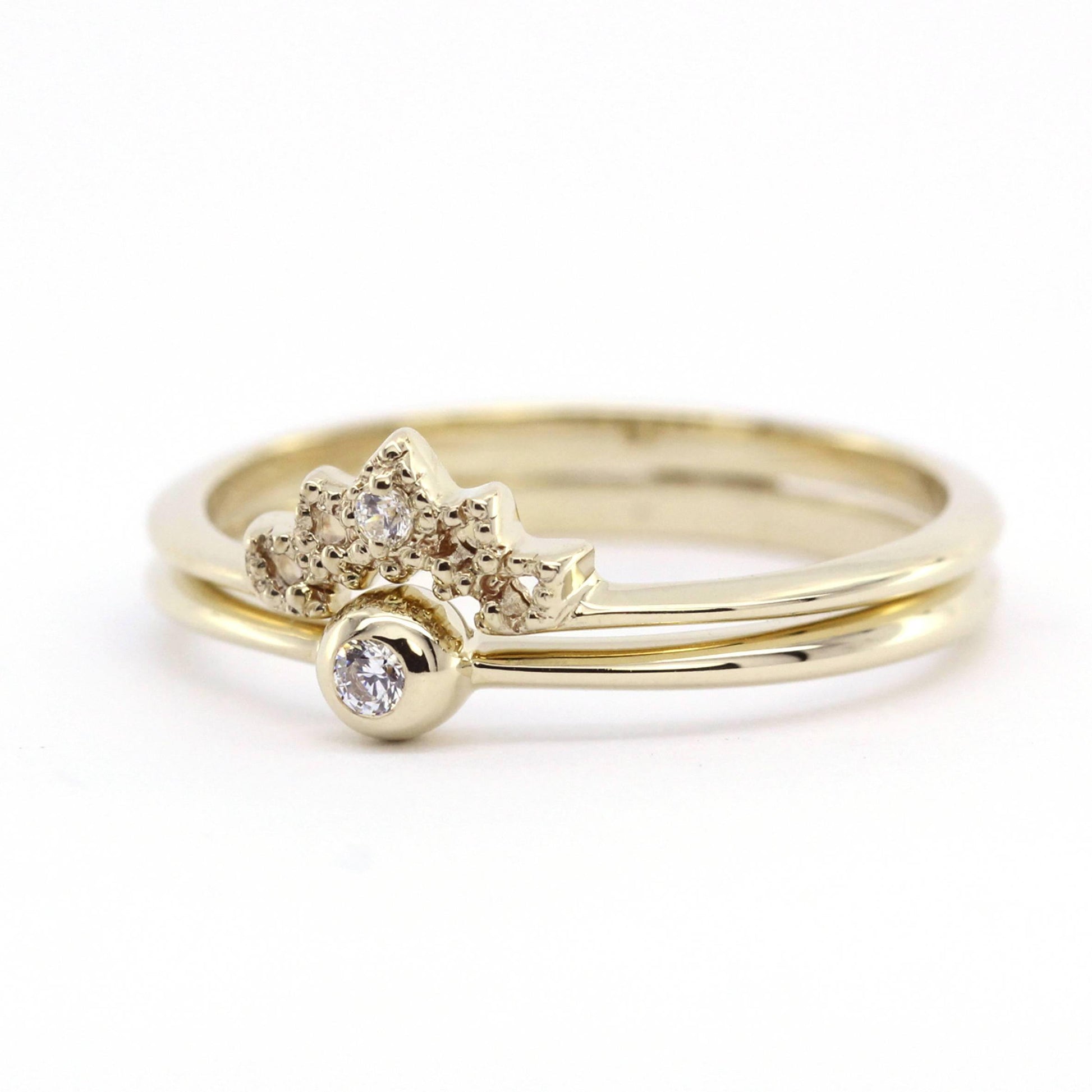 curved diamond wedding band, Curved Wedding Band, Diamond Wedding Set, Crown Ring Diamond, Engagement Ring Set, Nesting Rings, Curved Band - NOOI JEWELRY