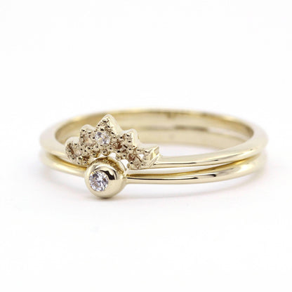 curved diamond wedding band, Curved Wedding Band, Diamond Wedding Set, Crown Ring Diamond, Engagement Ring Set, Nesting Rings, Curved Band - NOOI JEWELRY