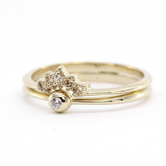 curved diamond wedding band, Curved Wedding Band, Diamond Wedding Set, Crown Ring Diamond, Engagement Ring Set, Nesting Rings, Curved Band - NOOI JEWELRY