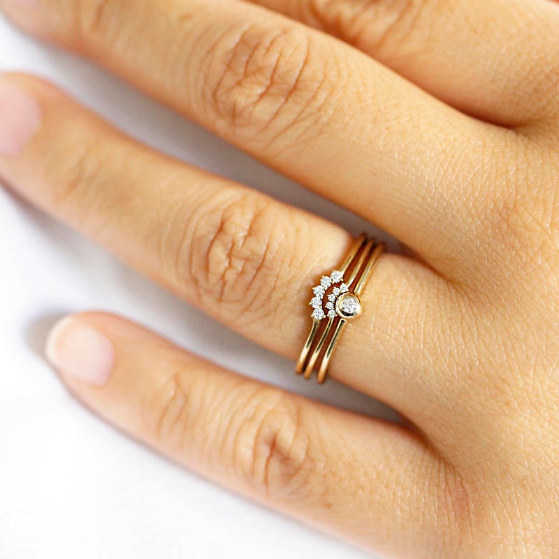 Nesting Rings, Wedding Set Rings, Curved Wedding Band, Wedding Set Ring, Crown Ring, Engagement Ring, Wedding Diamond Ring, Bridal Set - NOOI JEWELRY