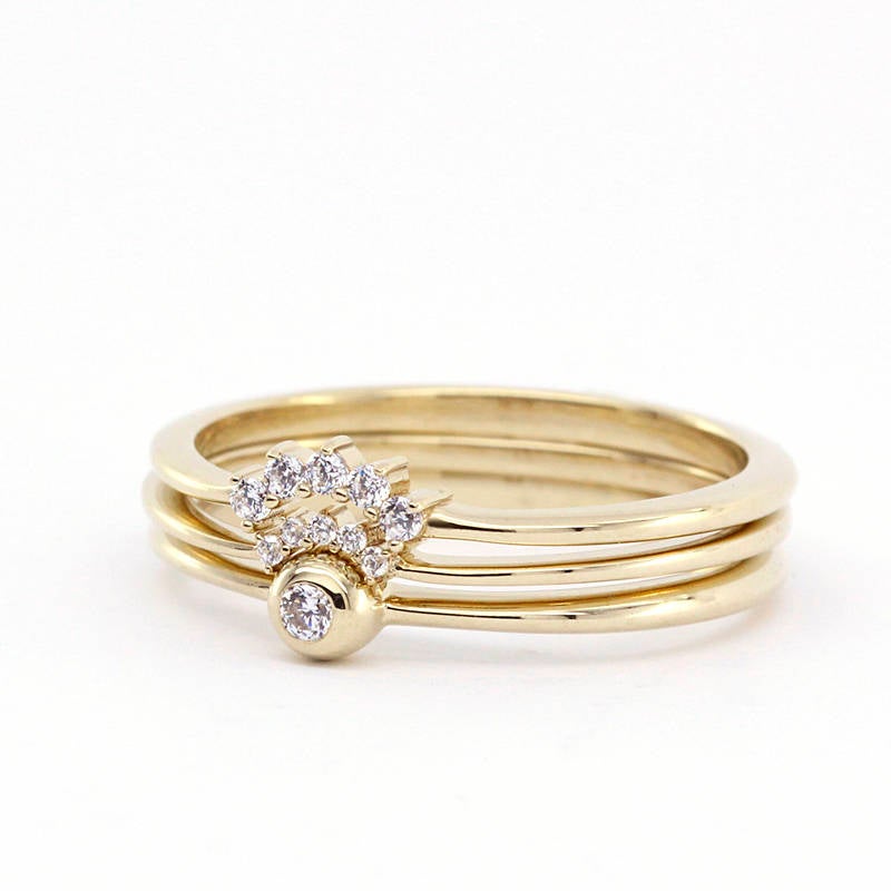 Nesting Rings, Wedding Set Rings, Curved Wedding Band, Wedding Set Ring, Crown Ring, Engagement Ring, Wedding Diamond Ring, Bridal Set - NOOI JEWELRY