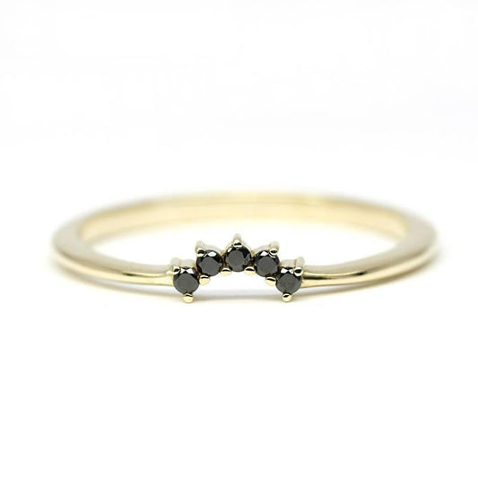 Black Diamond Wedding Band, Curved Diamond Wedding Band 18K Gold, Crown Wedding Ring, Curved Diamond Band, Wedding Ring Set - NOOI JEWELRY