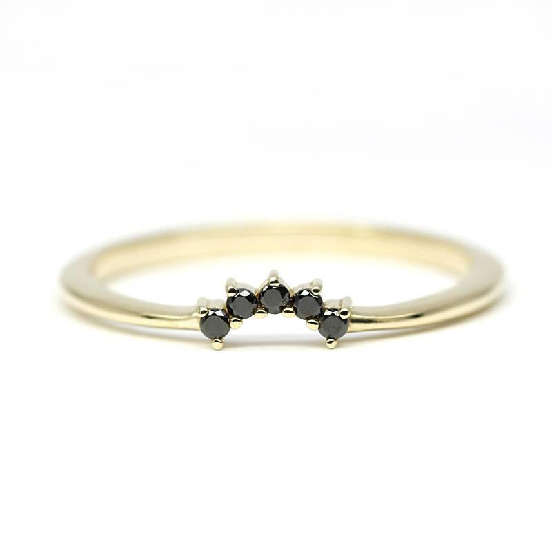 Black Diamond Wedding Band, Curved Diamond Wedding Band 18K Gold, Crown Wedding Ring, Curved Diamond Band, Wedding Ring Set - NOOI JEWELRY