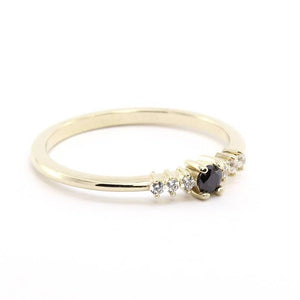 Cluster Engagement Ring, Black Diamond Engagement ring, 18k Gold Ring, Dainty Ring, Black Engagement Ring,Symmetric Ring, Black Diamond Ring - NOOI JEWELRY