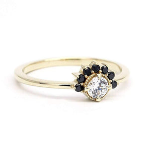 Cluster Engagement Ring Yellow Gold,Cluster Diamond Ring, Black Diamond Cluster Ring. Engagement Cluster Ring, Ring Cluster, Engagement Ring - NOOI JEWELRY