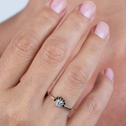 Cluster Engagement Ring Yellow Gold,Cluster Diamond Ring, Black Diamond Cluster Ring. Engagement Cluster Ring, Ring Cluster, Engagement Ring - NOOI JEWELRY