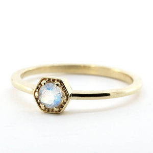 Moonstone Ring Hexagonal Ring, Gold Moonstone Ring Geometric Ring, Delicate Ring,Minimalist Ring,Promise Ring Stackable Ring,June Birthstone - NOOI JEWELRY