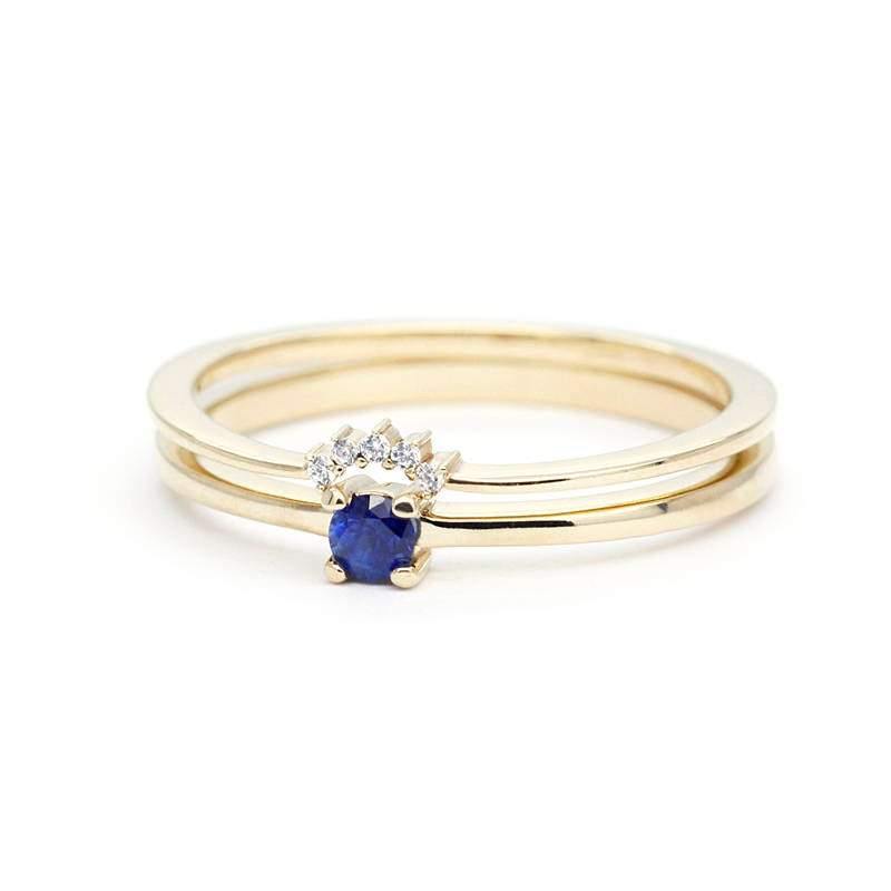 Curved Wedding Band, Engagement Ring, Blue Sapphire Wedding Ring Set, Simple Engagement Ring, Solitaire Blue Sapphire,Dainty Engagement Ring - NOOI JEWELRY