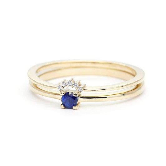 Curved Wedding Band, Engagement Ring, Blue Sapphire Wedding Ring Set, Simple Engagement Ring, Solitaire Blue Sapphire,Dainty Engagement Ring - NOOI JEWELRY