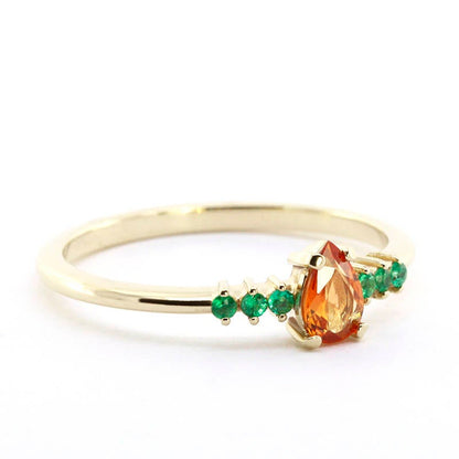 pear sapphire engagement ring, orange sapphire engagement ring - NOOI JEWELRY