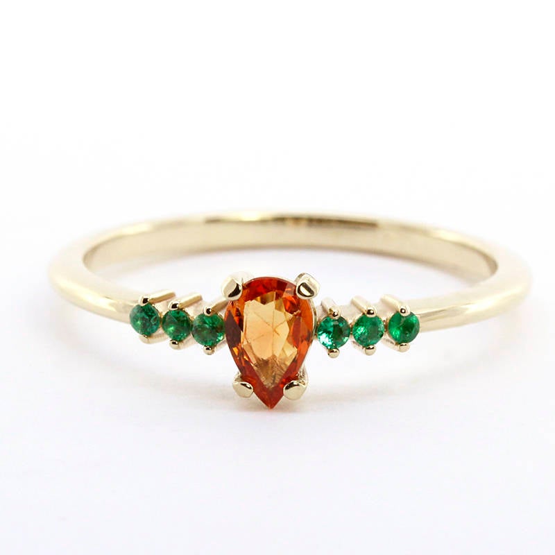 pear sapphire engagement ring, orange sapphire engagement ring - NOOI JEWELRY
