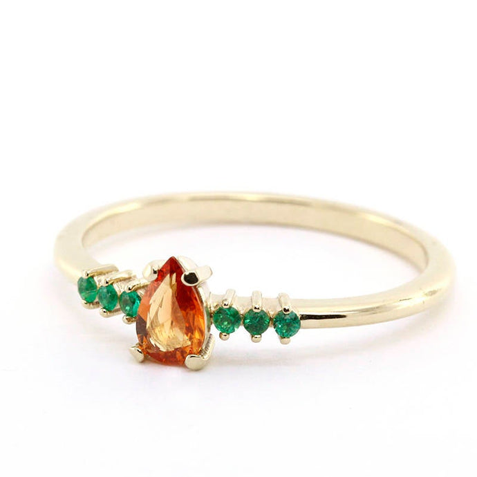 pear sapphire engagement ring, orange sapphire engagement ring - NOOI JEWELRY