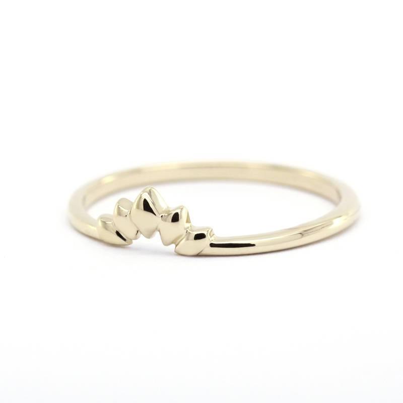 18K Curved Wedding Band, Curved Wedding Band 18K Gold, Crown Wedding Ring, Gold Curved Band, Wedding Ring Set, Lotus Wedding Band R168 - NOOI JEWELRY
