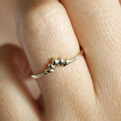 18K Curved Wedding Band, Curved Wedding Band 18K Gold, Crown Wedding Ring, Gold Curved Band, Wedding Ring Set, Lotus Wedding Band R168 - NOOI JEWELRY