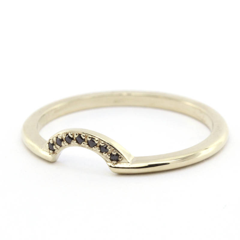 Diamond Wedding Band, Curved Diamond Wedding Band 18K Yellow Gold, Crown Wedding Ring, Curved Diamond Band, Wedding Ring Set - NOOI JEWELRY