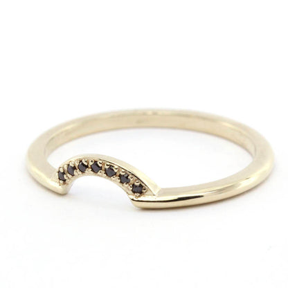 Diamond Wedding Band, Curved Diamond Wedding Band 18K Yellow Gold, Crown Wedding Ring, Curved Diamond Band, Wedding Ring Set - NOOI JEWELRY