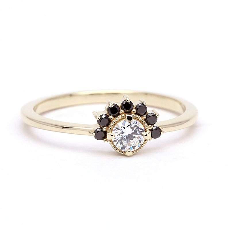 Cluster Engagement Ring Yellow Gold,Cluster Diamond Ring, Black Diamond Cluster Ring. Engagement Cluster Ring, Ring Cluster, Engagement Ring - NOOI JEWELRY