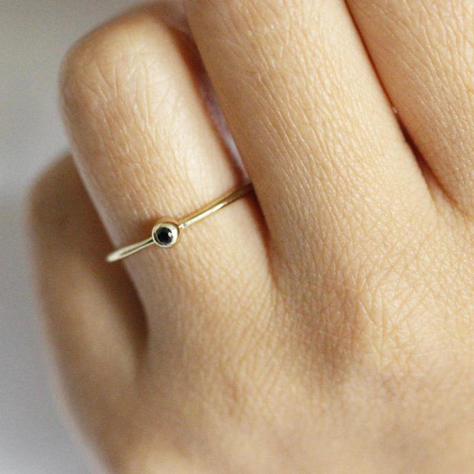 Black Diamond Engagement Ring Simple Ring, Black Diamond Ring, Thin delicate Ring, Black Diamond Ring, Engagement Ring, Stacking Ring - NOOI JEWELRY