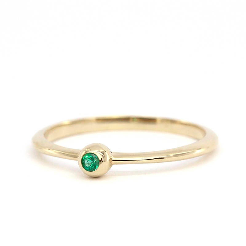 Emerald Engagement Ring, May Birthstone Ring, Emerald Ring, Thin delicate Ring, Stackable Emerald, Engagement Ring, Stacking Ring, Ring - NOOI JEWELRY
