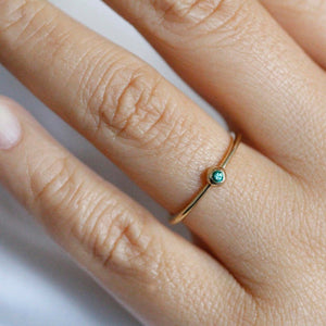 Emerald Engagement Ring, May Birthstone Ring, Emerald Ring, Thin delicate Ring, Stackable Emerald, Engagement Ring, Stacking Ring, Ring - NOOI JEWELRY