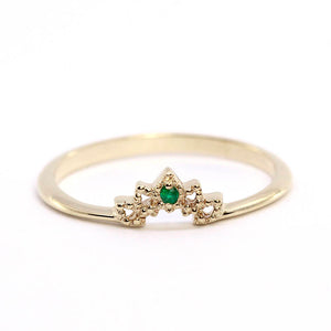 Emerald Wedding Ring, 18K Curved Wedding Band, Curved  Ring 18K Gold, Crown Wedding Ring, Wedding Ring Set, Nesting Rings,Curved Band - NOOI JEWELRY