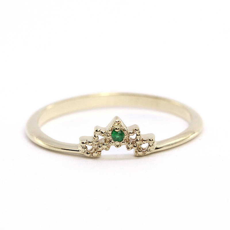 Emerald Wedding Ring, 18K Curved Wedding Band, Curved  Ring 18K Gold, Crown Wedding Ring, Wedding Ring Set, Nesting Rings,Curved Band - NOOI JEWELRY