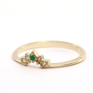 Emerald Wedding Ring, 18K Curved Wedding Band, Curved  Ring 18K Gold, Crown Wedding Ring, Wedding Ring Set, Nesting Rings,Curved Band - NOOI JEWELRY