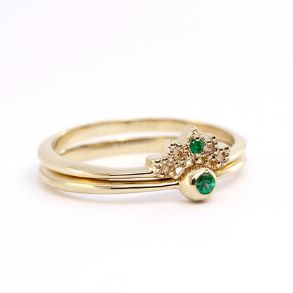 Wedding Ring Set, Curved Wedding Band, Emerald Wedding Set, Wedding Set Ring, Crown Ring, Engagement Ring, Engagement Ring Set, Bridal Set - NOOI JEWELRY