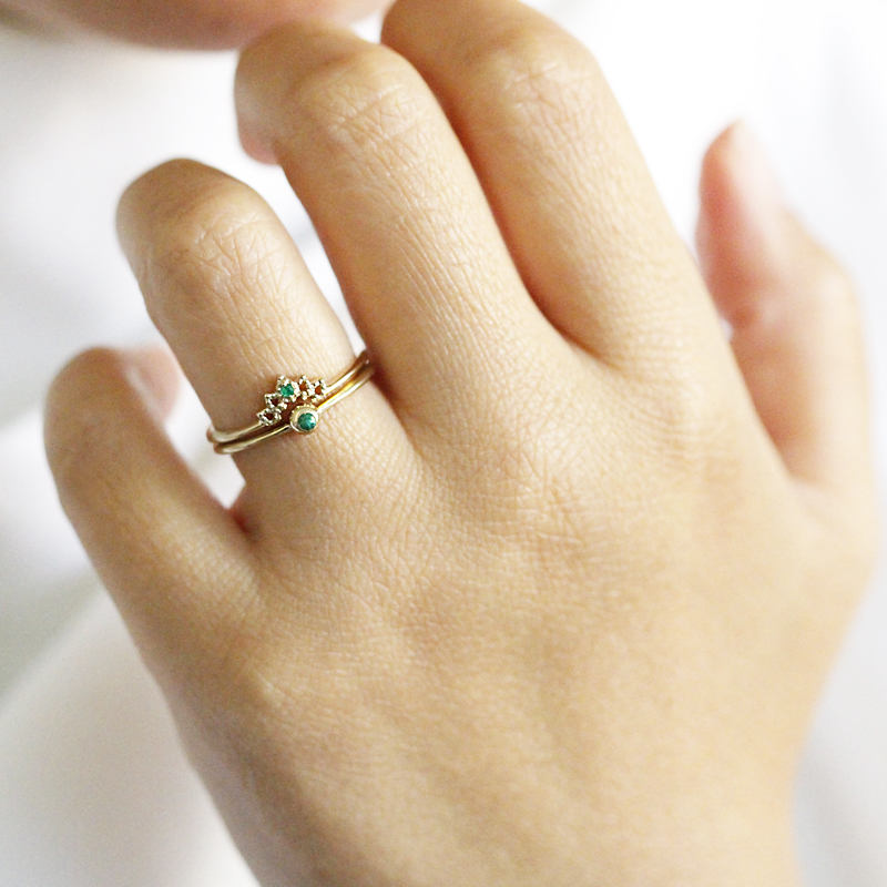 Wedding Ring Set, Curved Wedding Band, Emerald Wedding Set, Wedding Set Ring, Crown Ring, Engagement Ring, Engagement Ring Set, Bridal Set - NOOI JEWELRY