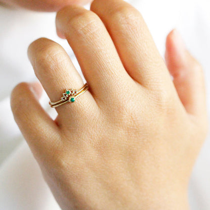 Wedding Ring Set, Curved Wedding Band, Emerald Wedding Set, Wedding Set Ring, Crown Ring, Engagement Ring, Engagement Ring Set, Bridal Set - NOOI JEWELRY