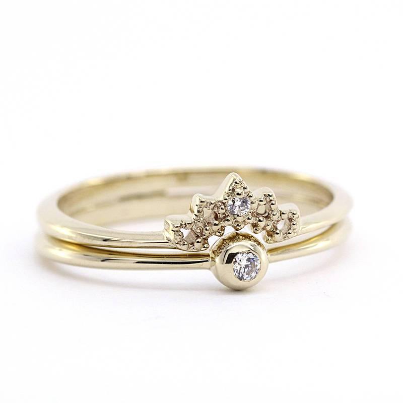 curved diamond wedding band, Curved Wedding Band, Diamond Wedding Set, Crown Ring Diamond, Engagement Ring Set, Nesting Rings, Curved Band - NOOI JEWELRY